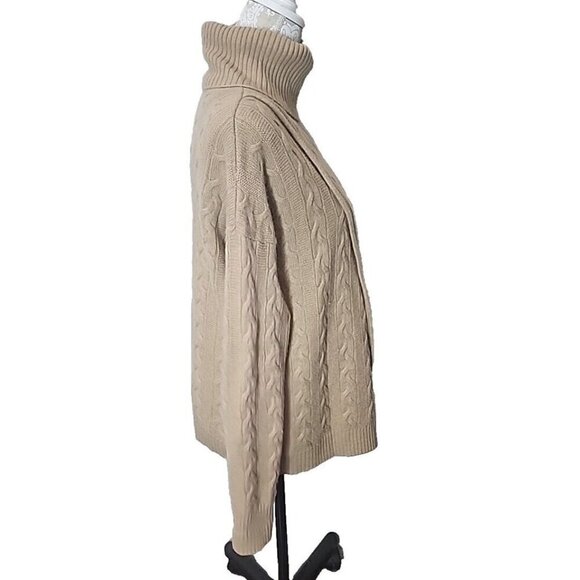 Kokun Cashmere Wool Cable Knit Turtleneck Tan Sweater Women's Small - Picture 3 of 11